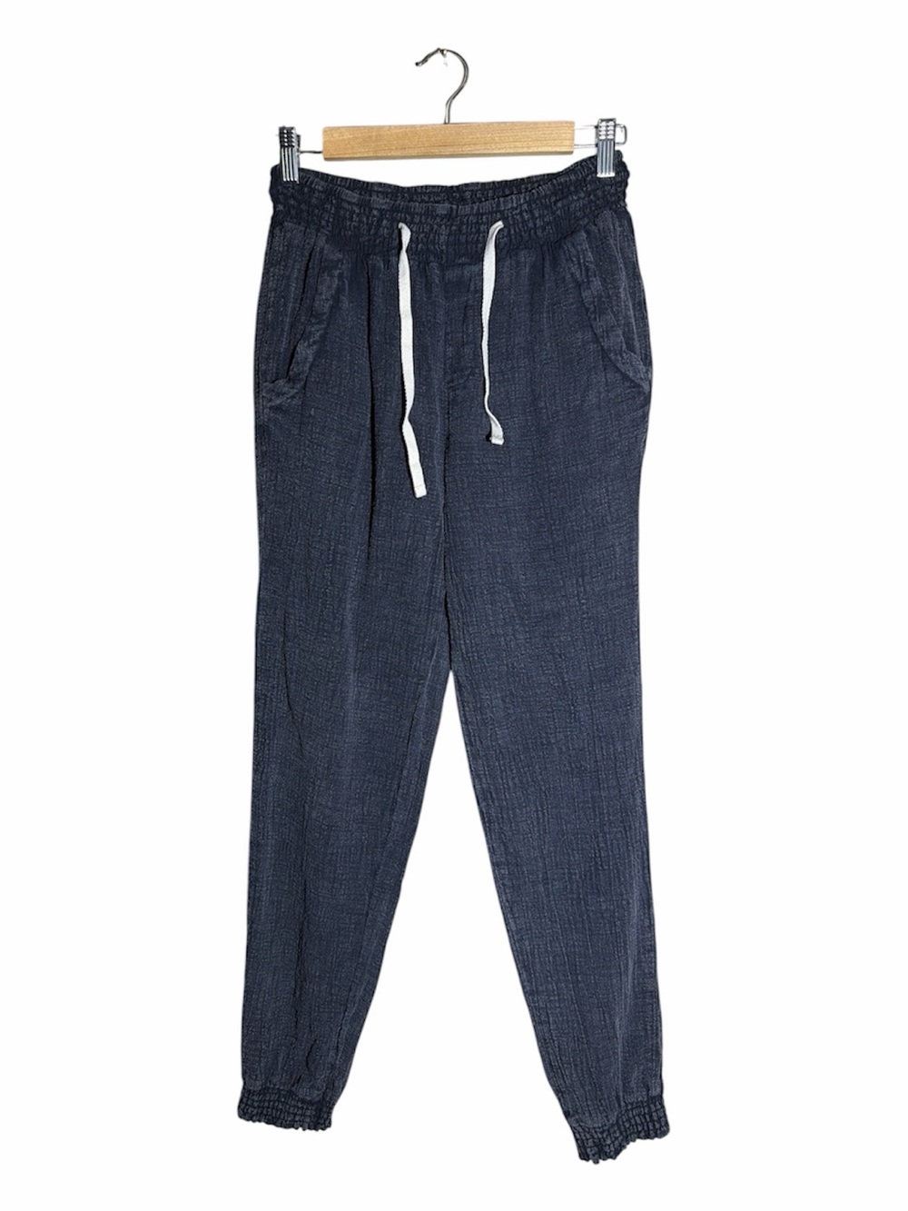 Ocean Drive Washed Black Drawstring Textured Joggers with White Cord Small